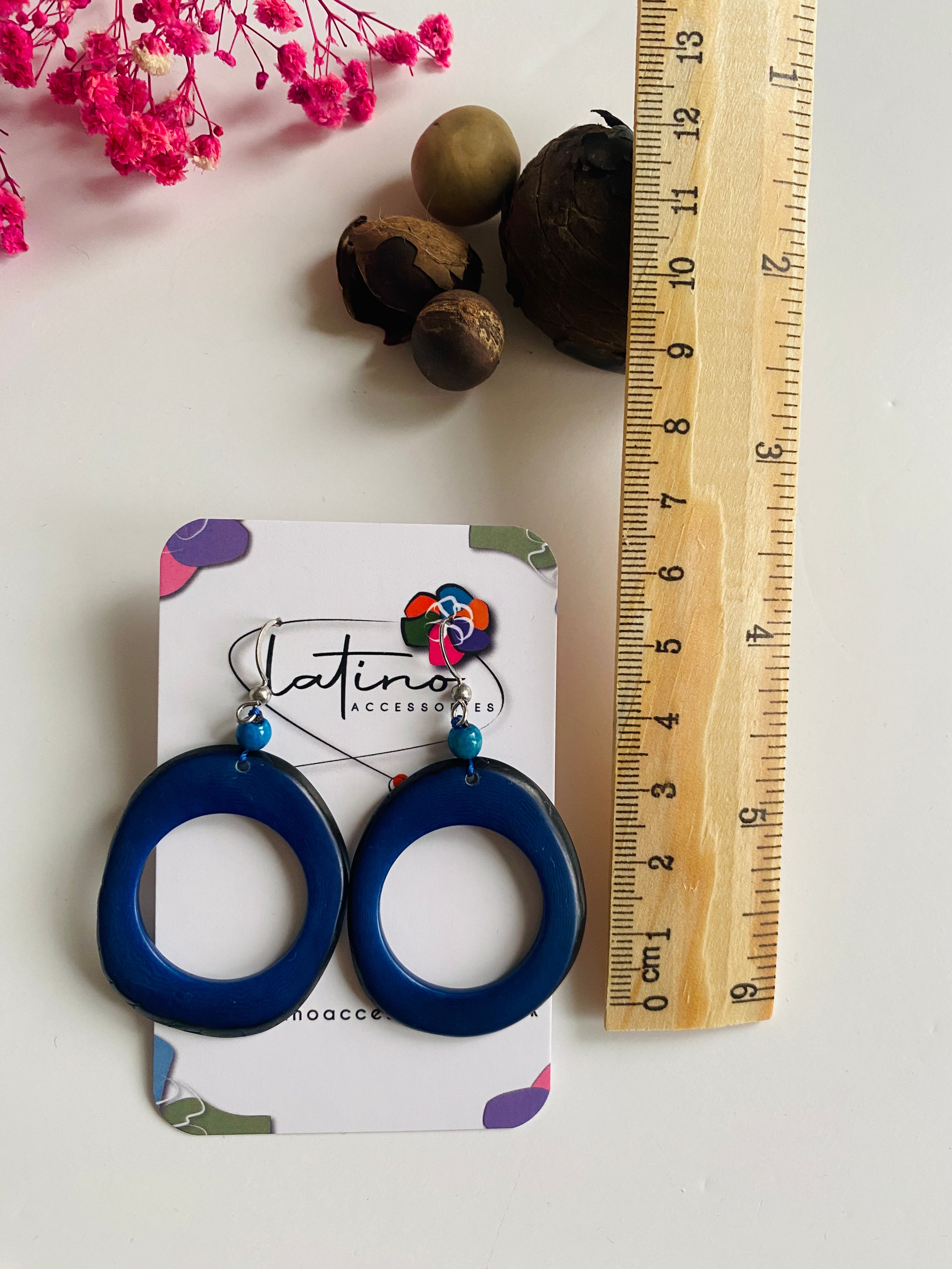Royal Blue Hoops Tagua Earrings